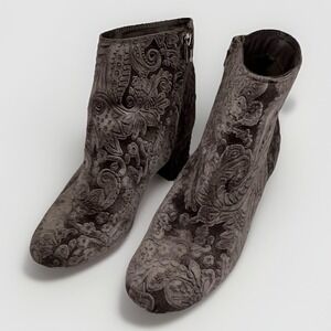 Zigi Soho Gray Velvet Paisley Ankle Boots Block Heel Boho Booties Women Size 9.5
